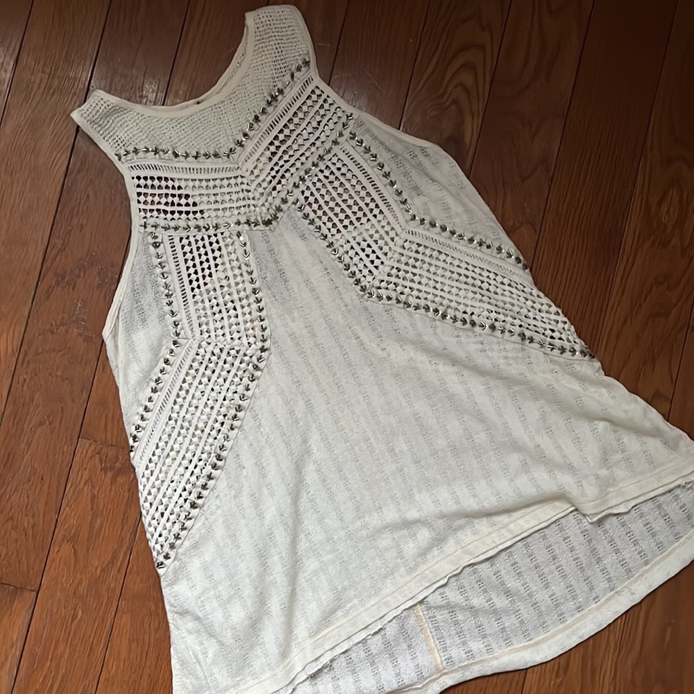 Free People Trinity crochet knit eyelet beaded top size XS
